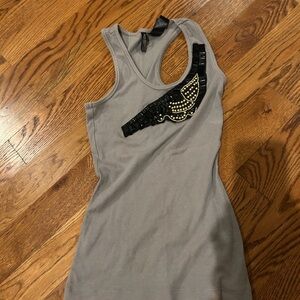 Women's Bisou Bisou Grey Bejeweled Tank Top Sz Small